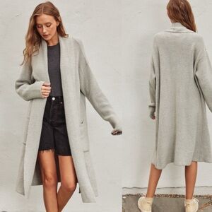 Light Gray Open-Front Long Women's Cardigan Sweater
